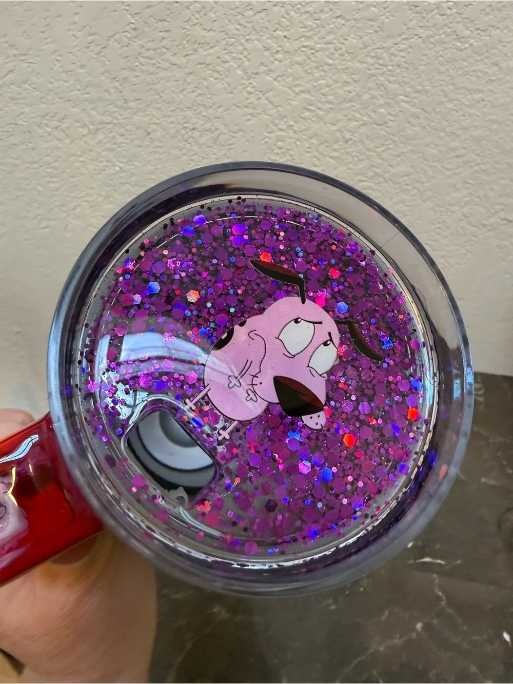 Courage the Cowardly Dog Red Marble Glitter Tumbler Cup 30 oz Handle Handmade
